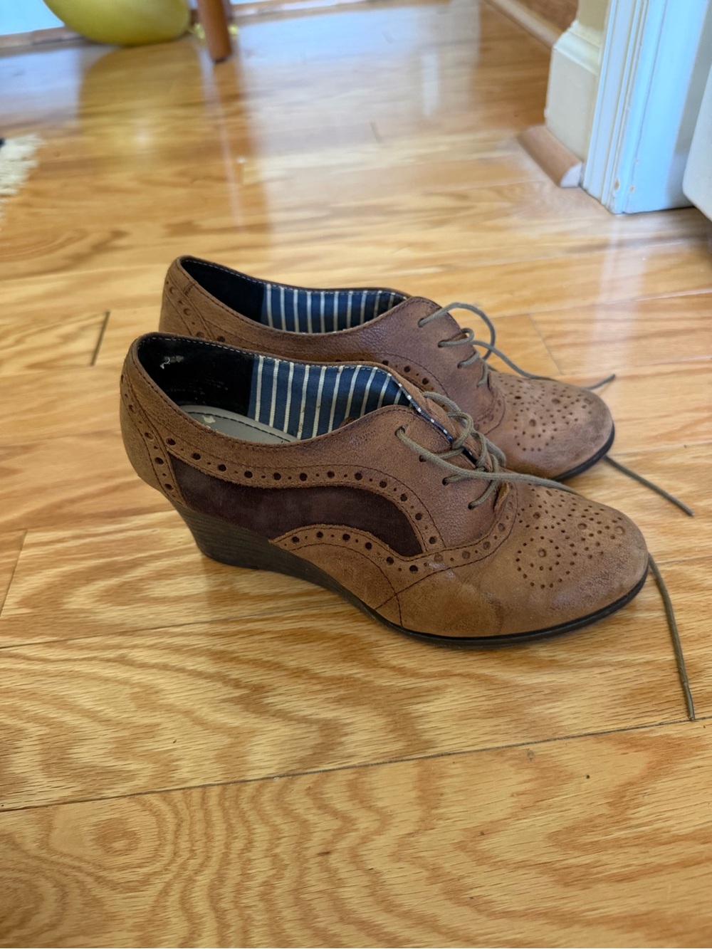 Hush Puppies Brown Suede Wingtip Wedge Oxfords